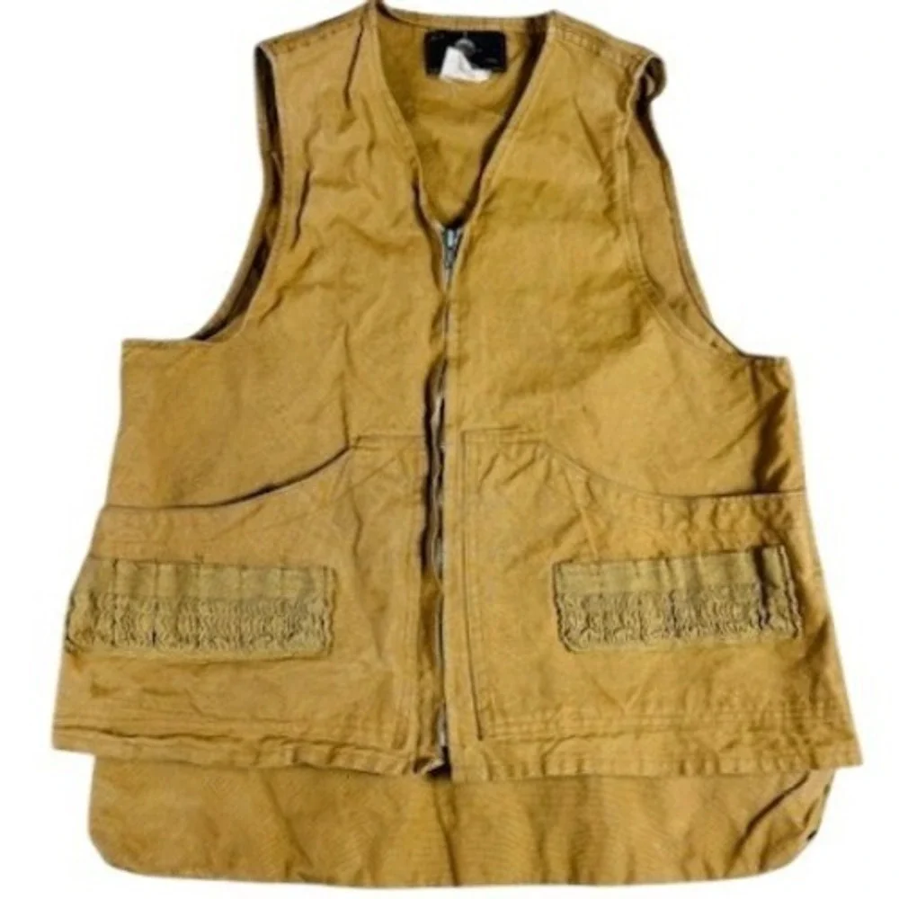 Sears Hunting Vest‎ Mens M Tan Duck Canvas Field Zip Up Game Bag Shell Loops